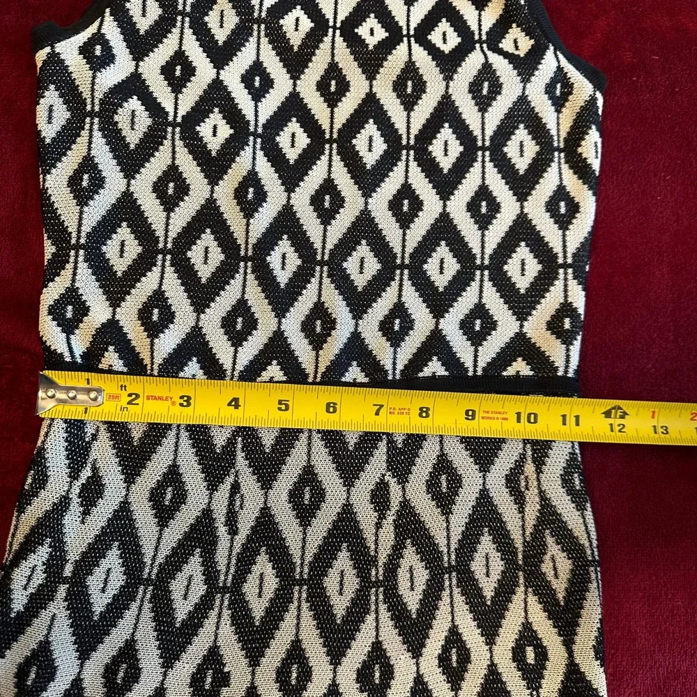Trina Turk‎ Womens Black White Geometric Diamond Knit Fit Flare Sleeveless Dress
